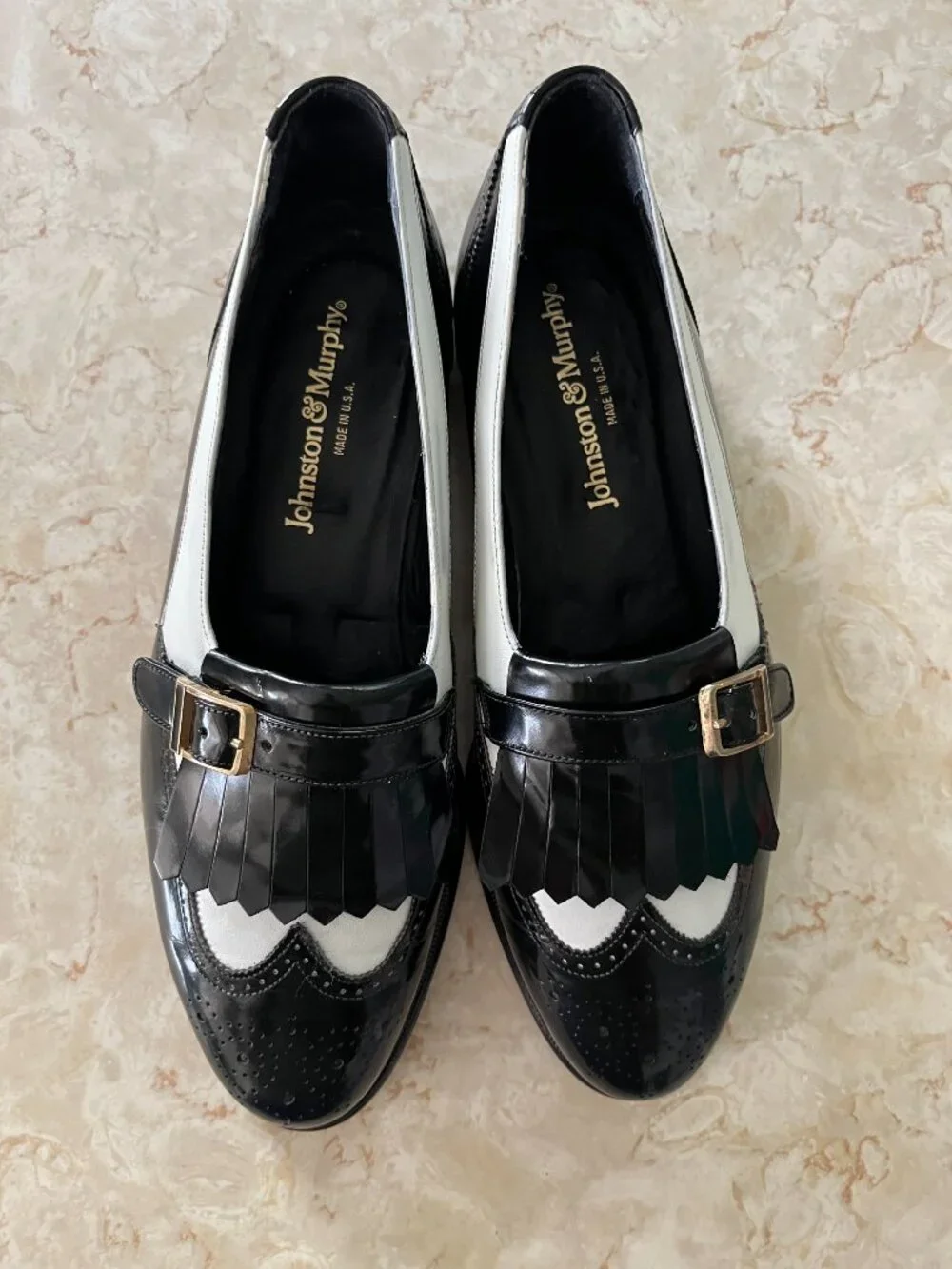 VTG Johnston & Murphy Sz 9M Men's Spectator Black and White Kiltie Loafers